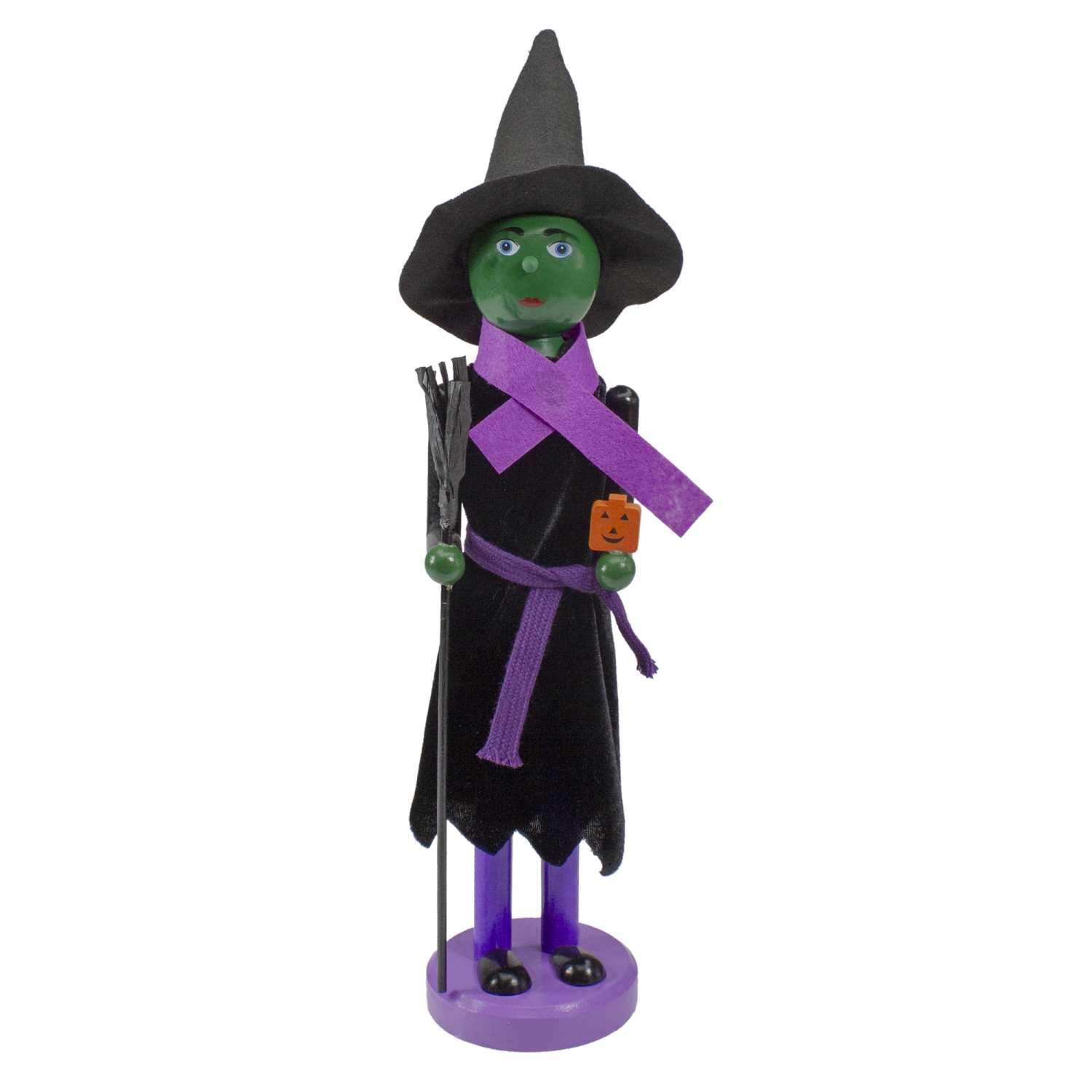 14" Black and Green Witch Jack-O-Lantern Halloween Nutcracker with Broom