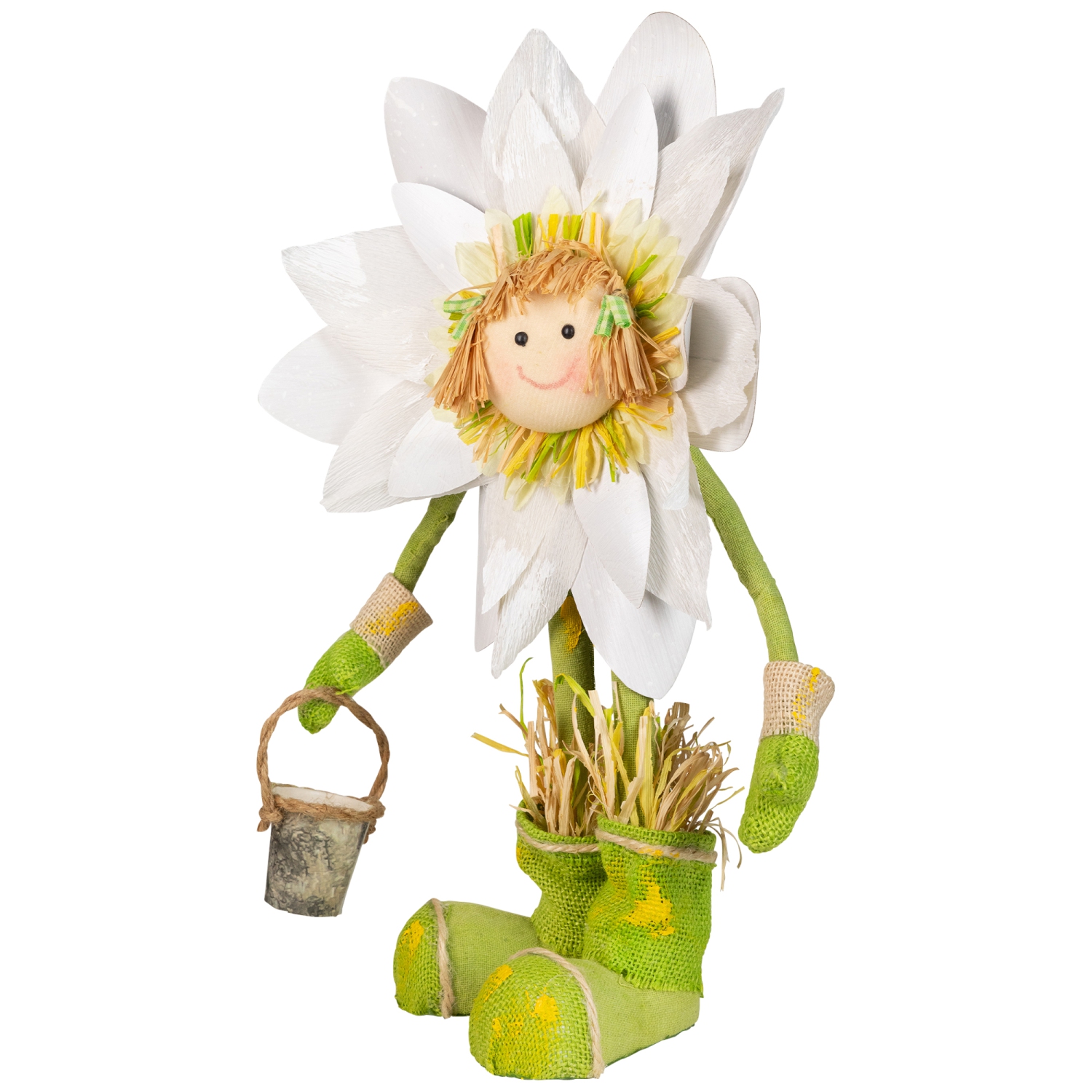17" White, Green and Yellow Spring Floral Standing Sunflower Girl Decorative Figure