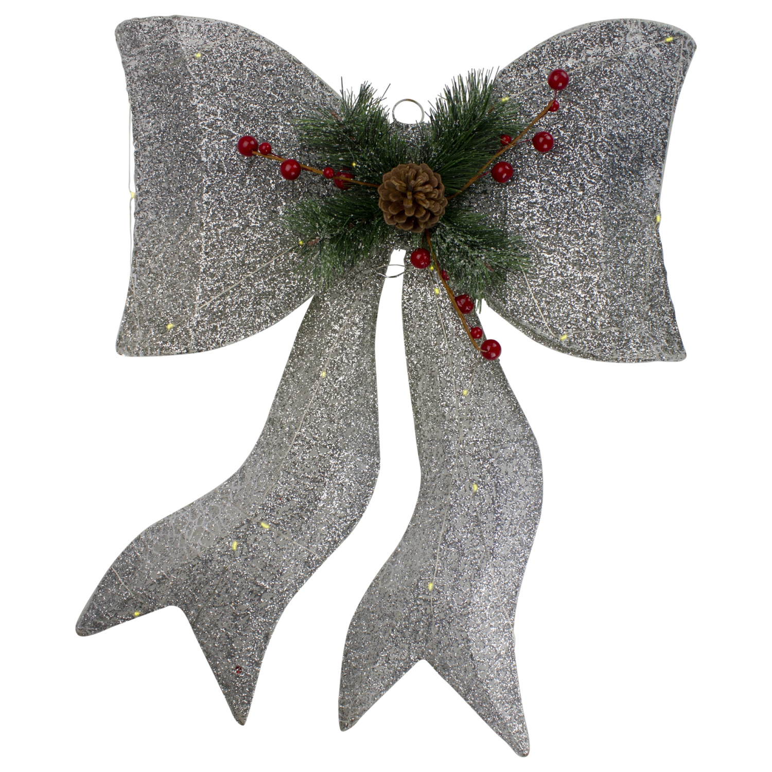 22" LED Lighted Silver Gradient Mesh Bow Christmas Decoration