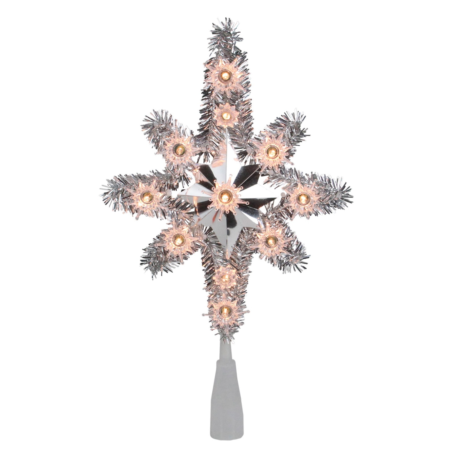11" Silver Lighted Tinsel Star of Bethlehem Christmas Tree Topper - Clear Lights