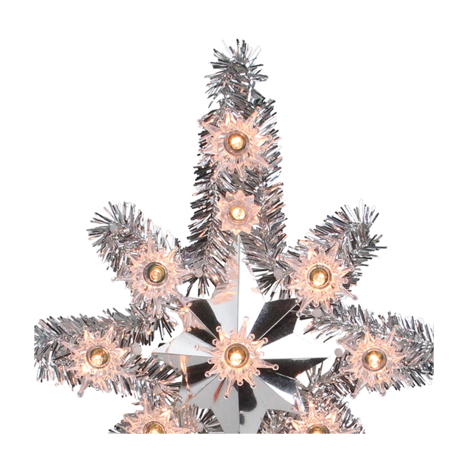 11" Silver Lighted Tinsel Star of Bethlehem Christmas Tree Topper - Clear Lights
