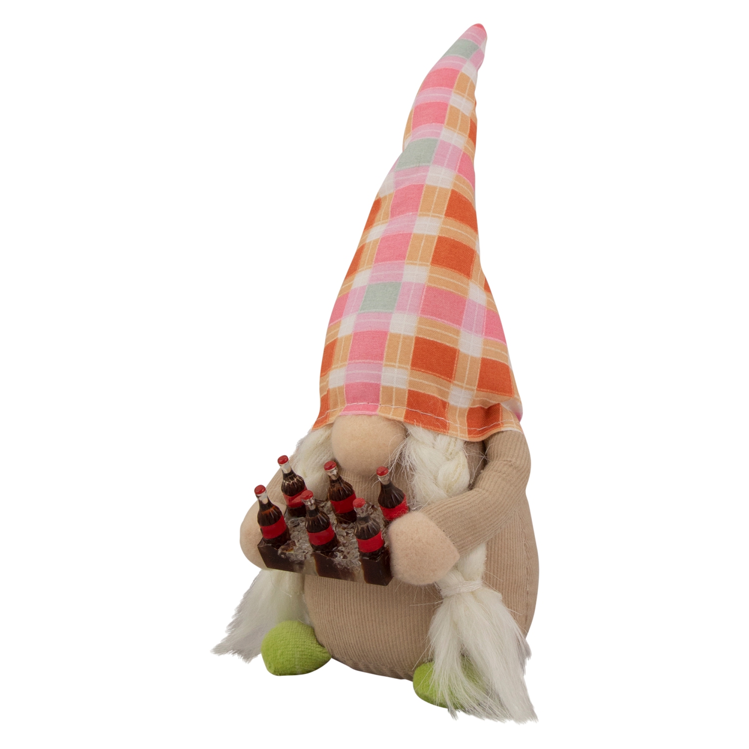 9" Pink and Orange Plaid Springtime Gnome