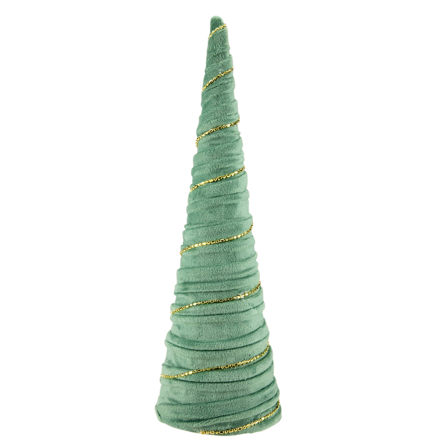 11.5" Green Fabric with Gold Garland Christmas Cone Tree