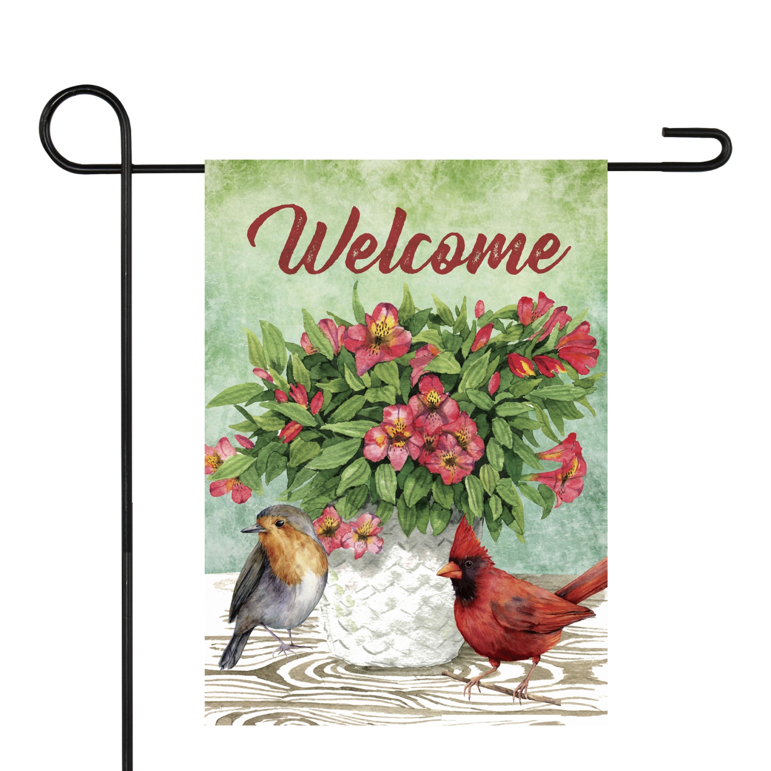 Welcome Cardinal Bird and Spring Bouquet Flag 28" x 40"
