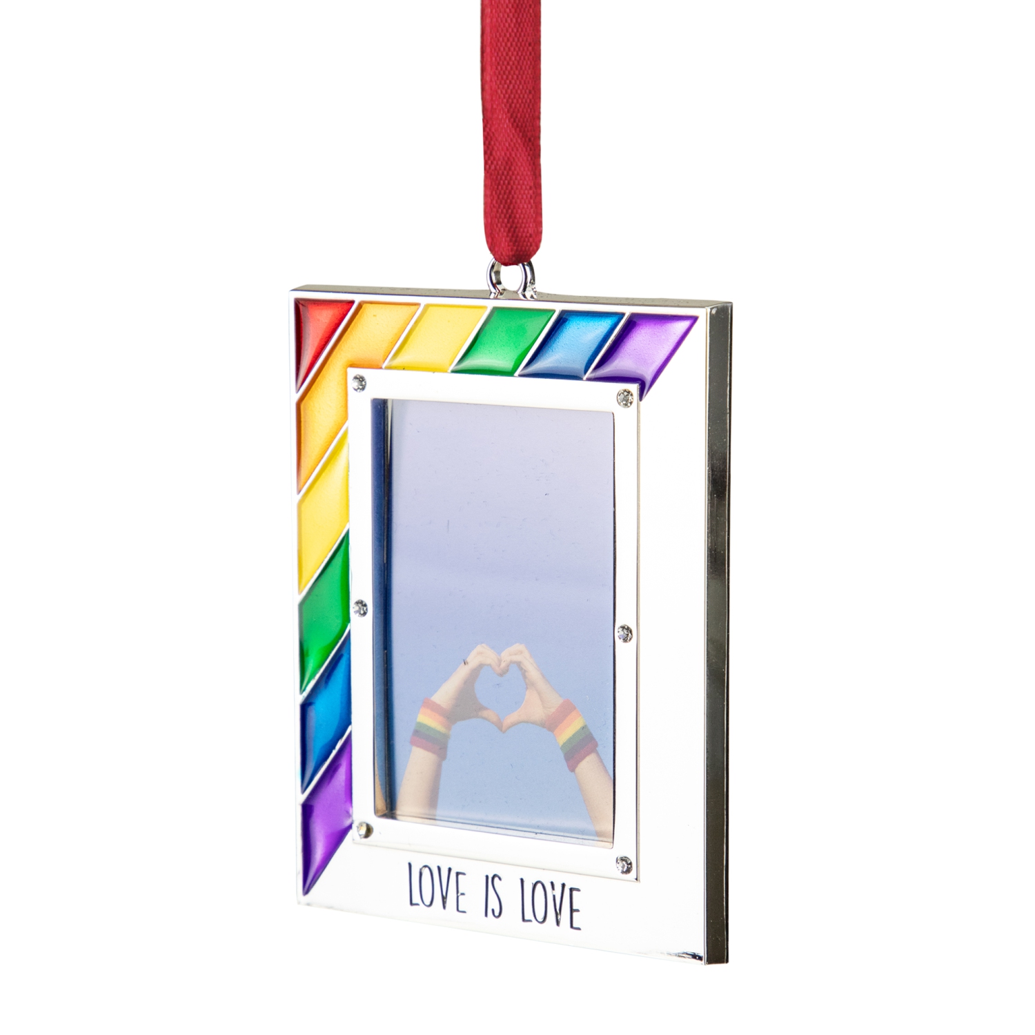 3.5" Pride Silver-Plated Love is Love Photo Christmas Ornament with European Crystals