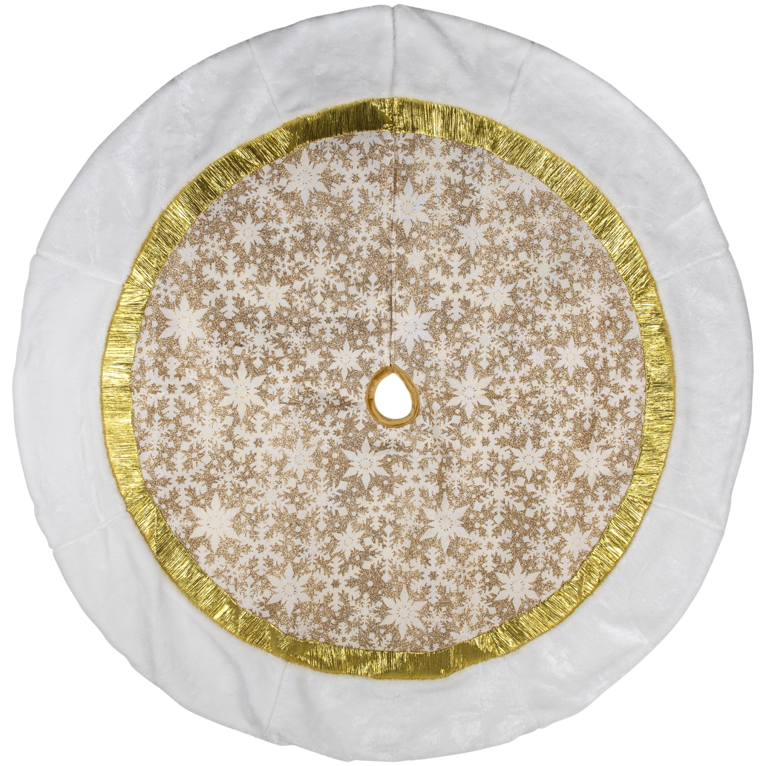 48" White and Gold Glitter Snowflake Christmas Tree Skirt