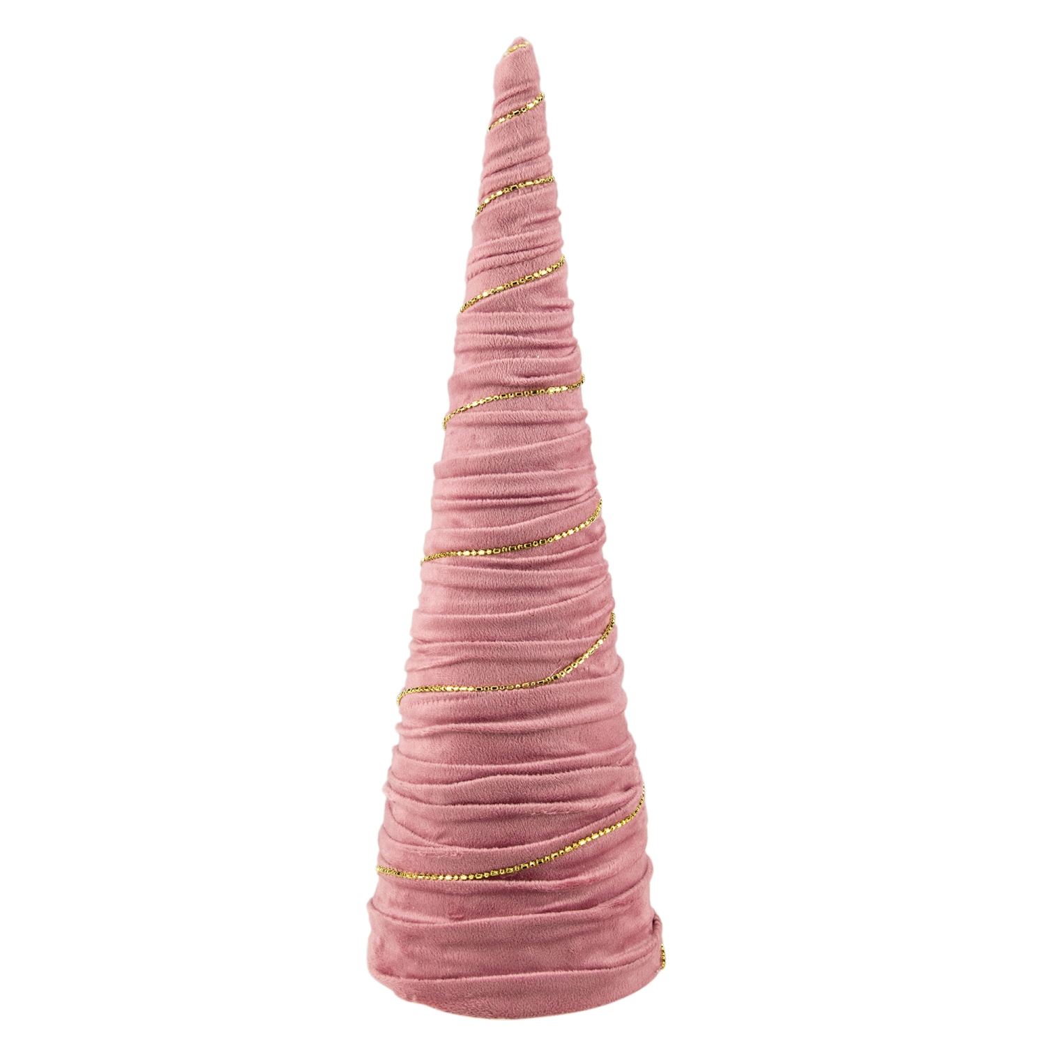 15.25" Pink Fabric with Gold Garland Christmas Cone Tree