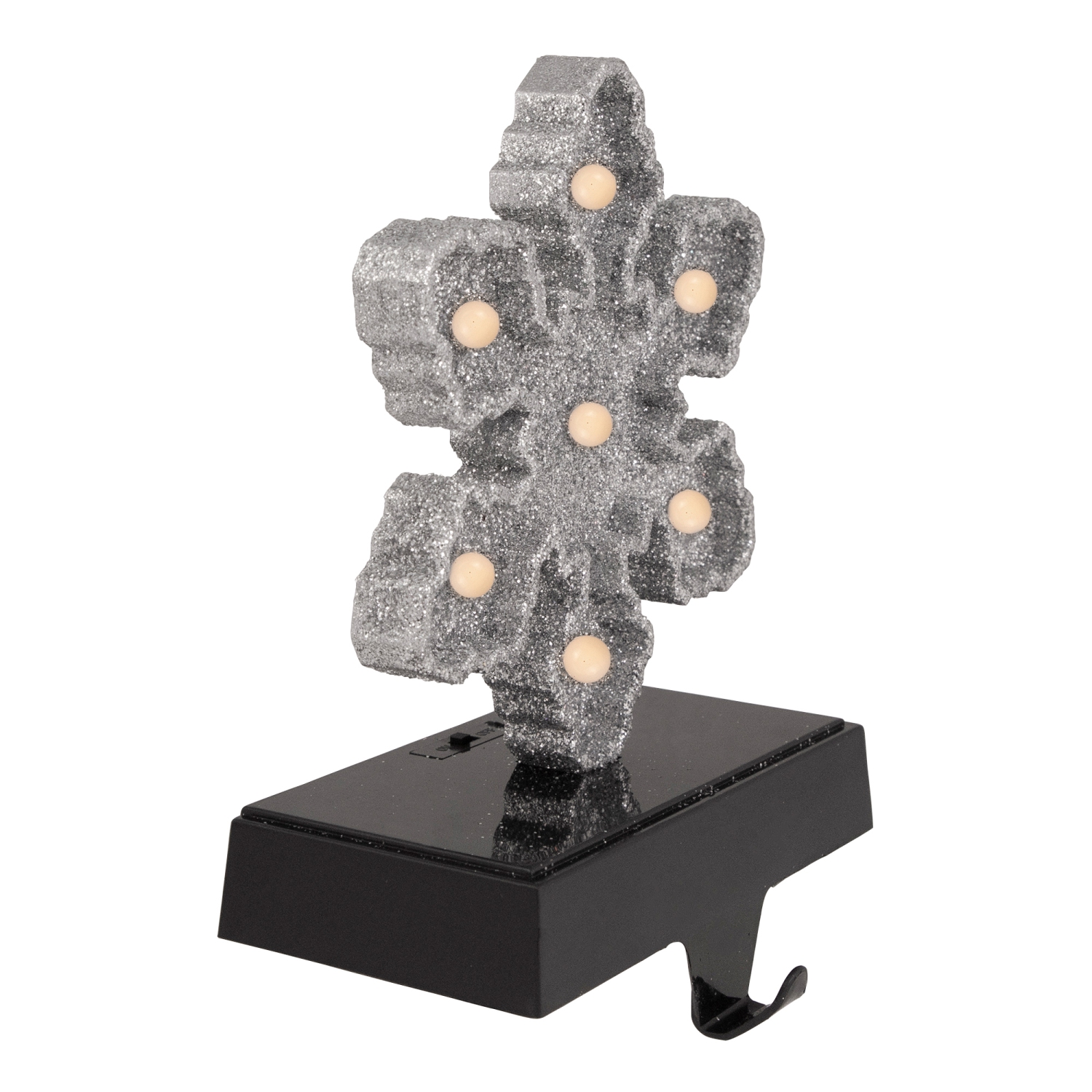 Silver Glittered LED Lighted Snowflake Christmas Stocking Holder 7"