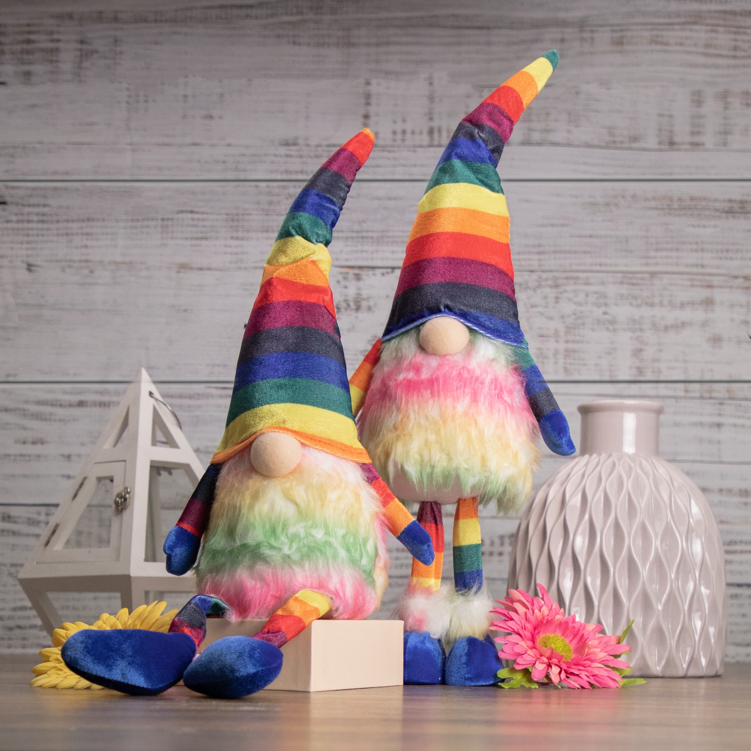 20.5" Bright Rainbow Striped Springtime Gnome