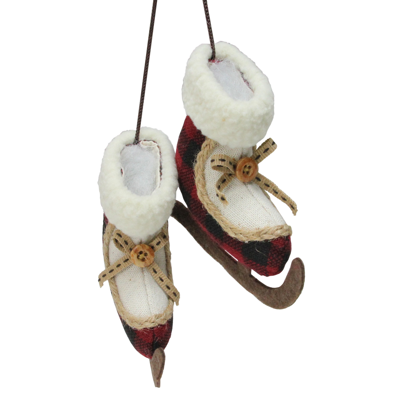 Décoration de Noël sur patins à glace à carreaux rouges et blancs moelleux de 4 po