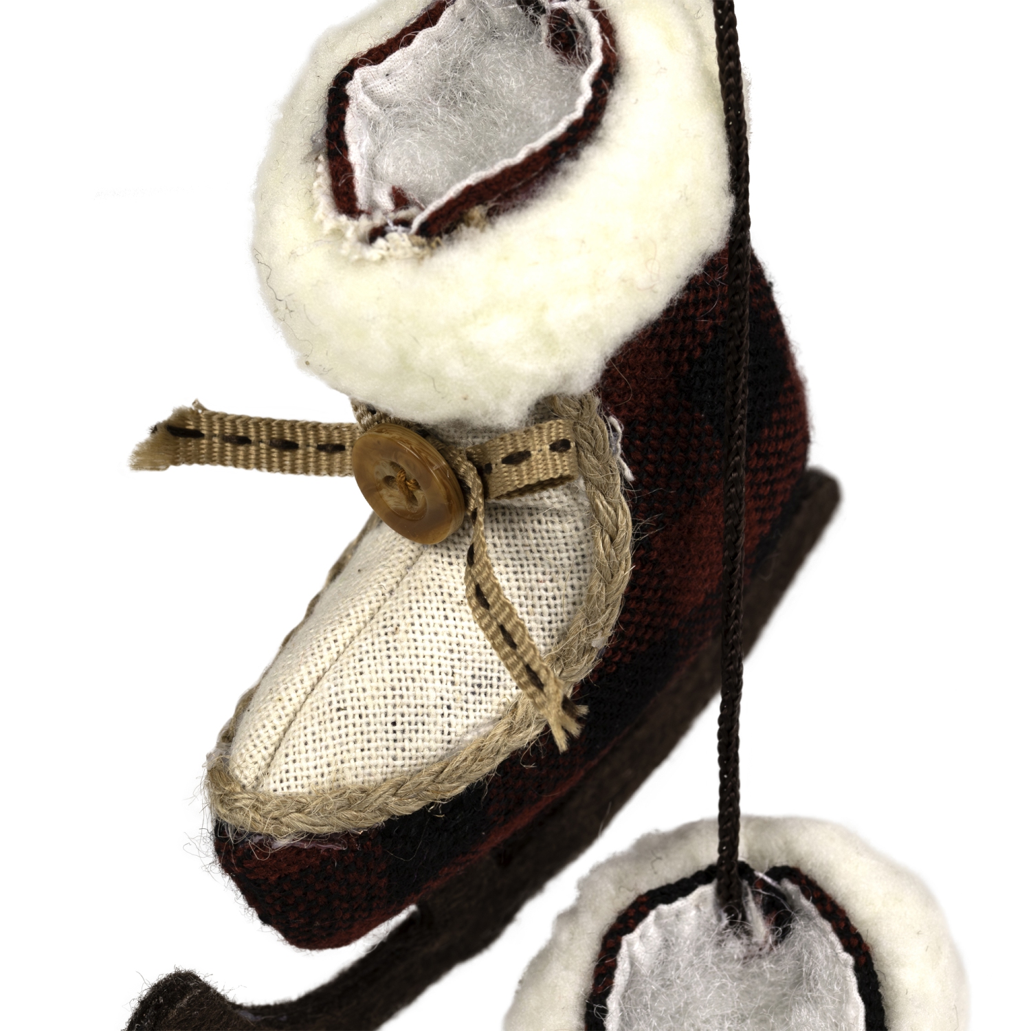Décoration de Noël sur patins à glace à carreaux rouges et blancs moelleux de 4 po