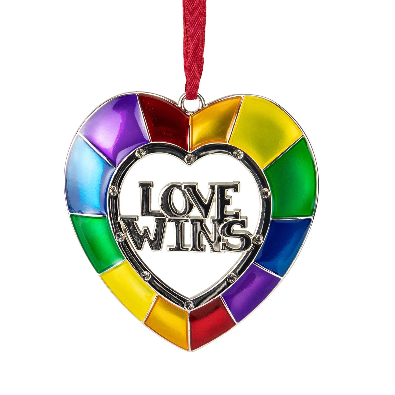 3" Faceted Love Wins Pride Heart Christmas Ornament with European Crystals
