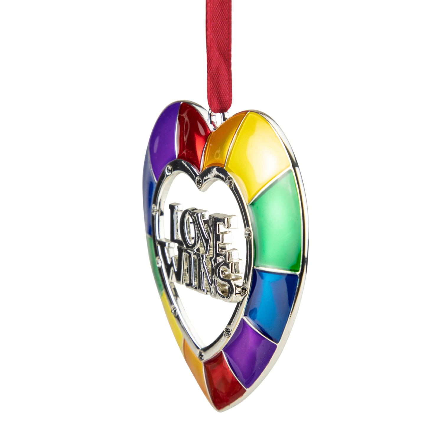 3" Faceted Love Wins Pride Heart Christmas Ornament with European Crystals
