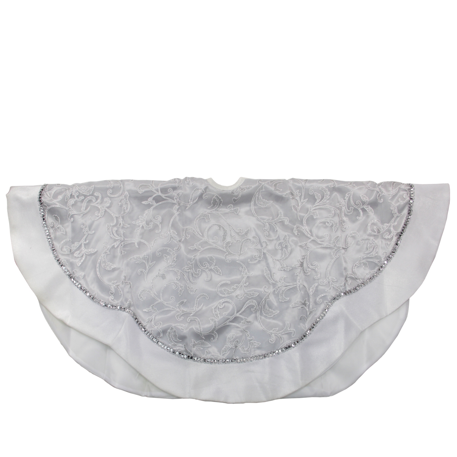 48" Silver and White Floral Trimmed Christmas Tree Skirt