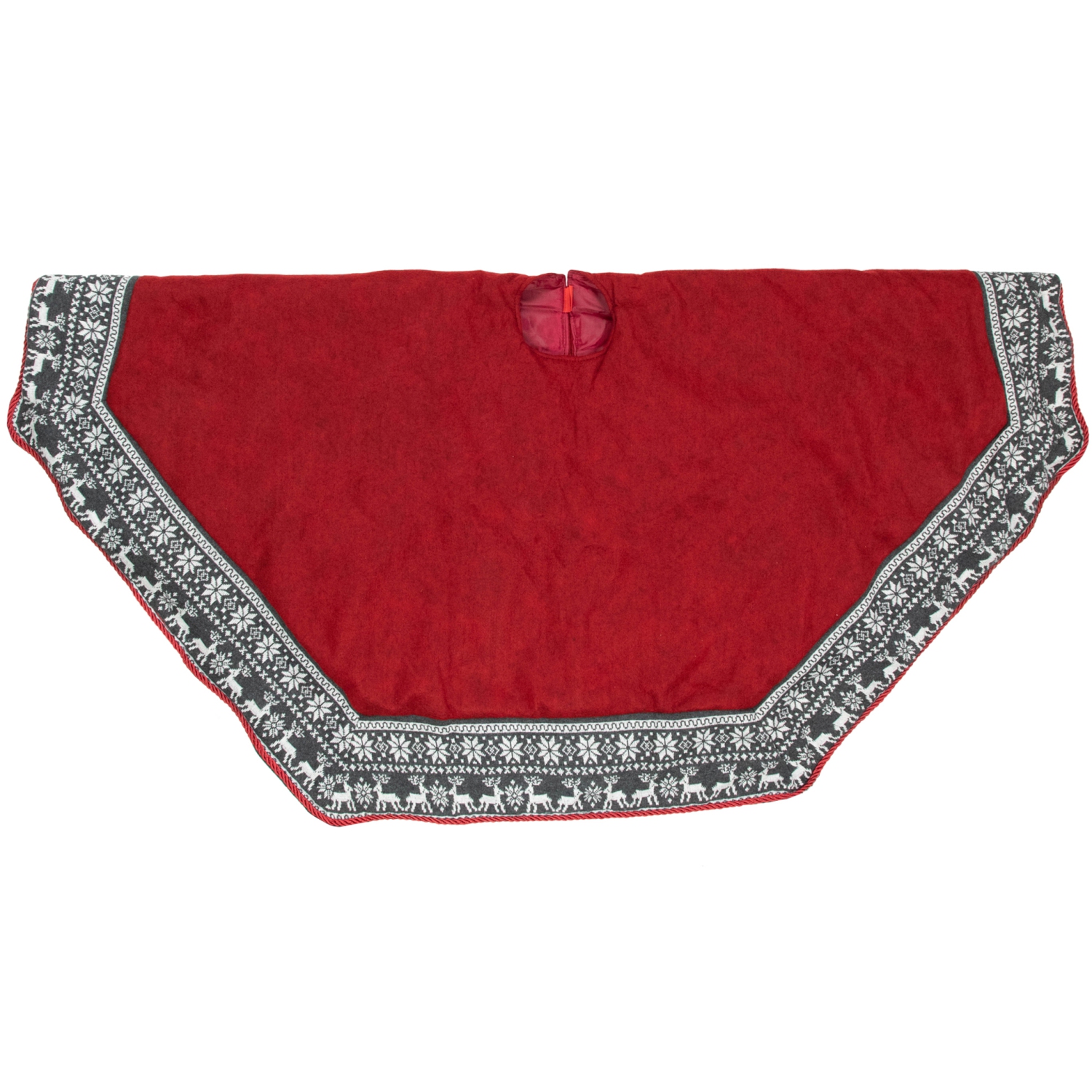 50" Red Heptagon with Gray and White Snowflakes & Reindeer Knit Border Christmas Tree Skirt