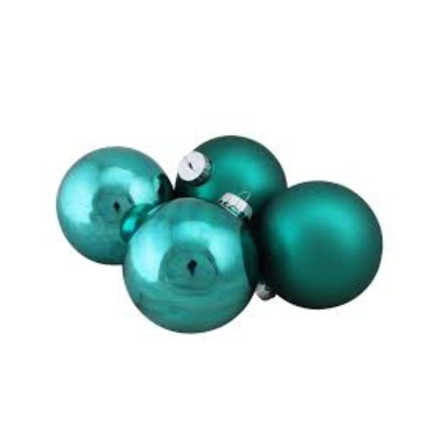 72ct Turquoise Blue and Silver 2-Finish Glass Christmas Ball Ornaments 4"