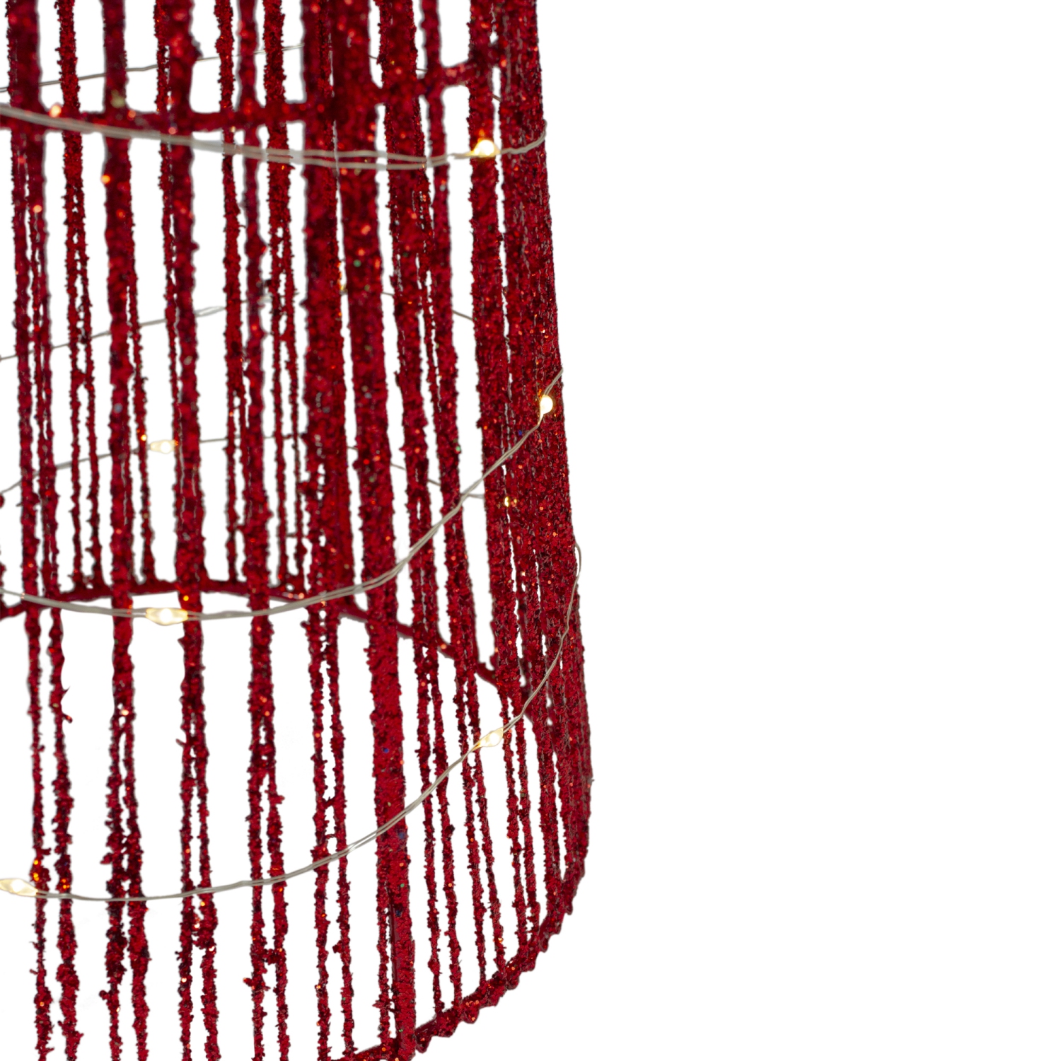 Set of 3 LED Lighted Red Glitter Cone Tree Outdoor Christmas Decorations 23.5"