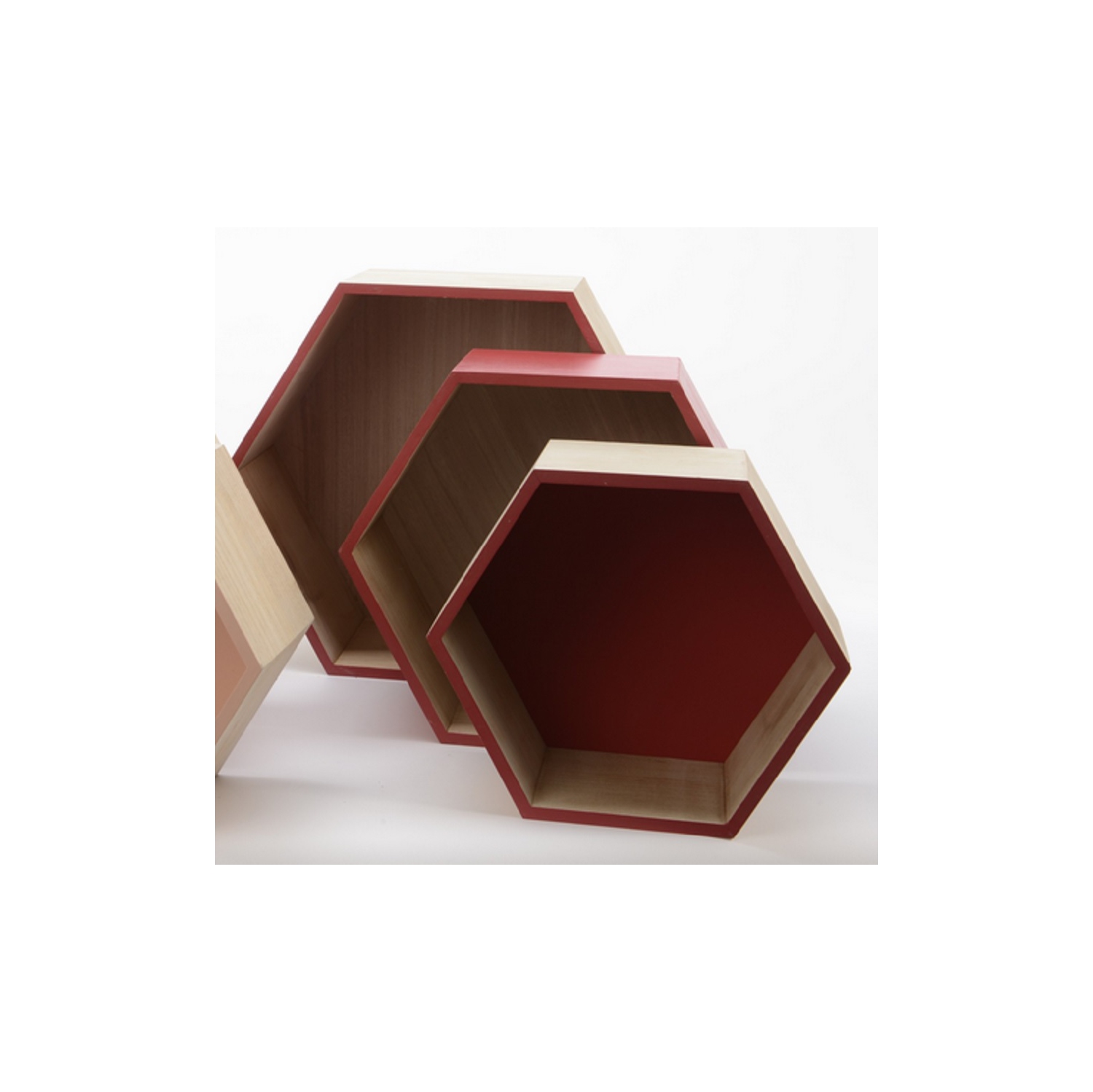 Hexagonal Hanging or Standing Shadow Boxes - 15.5" - Set of 3 - Brown