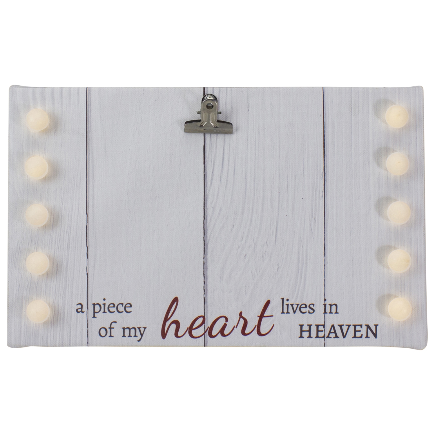 LED Lighted "A Piece of My Heart Lives in Heaven" Canvas with Photo Clip - 10.25"