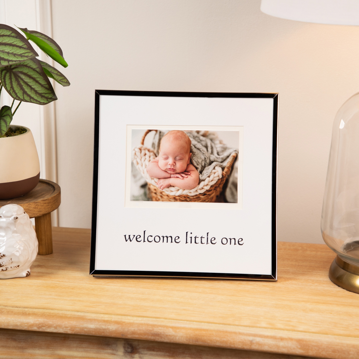 Cadre photo carré métallique « Welcome Little One » - pour une photo de 4 x 6 po - Argenté