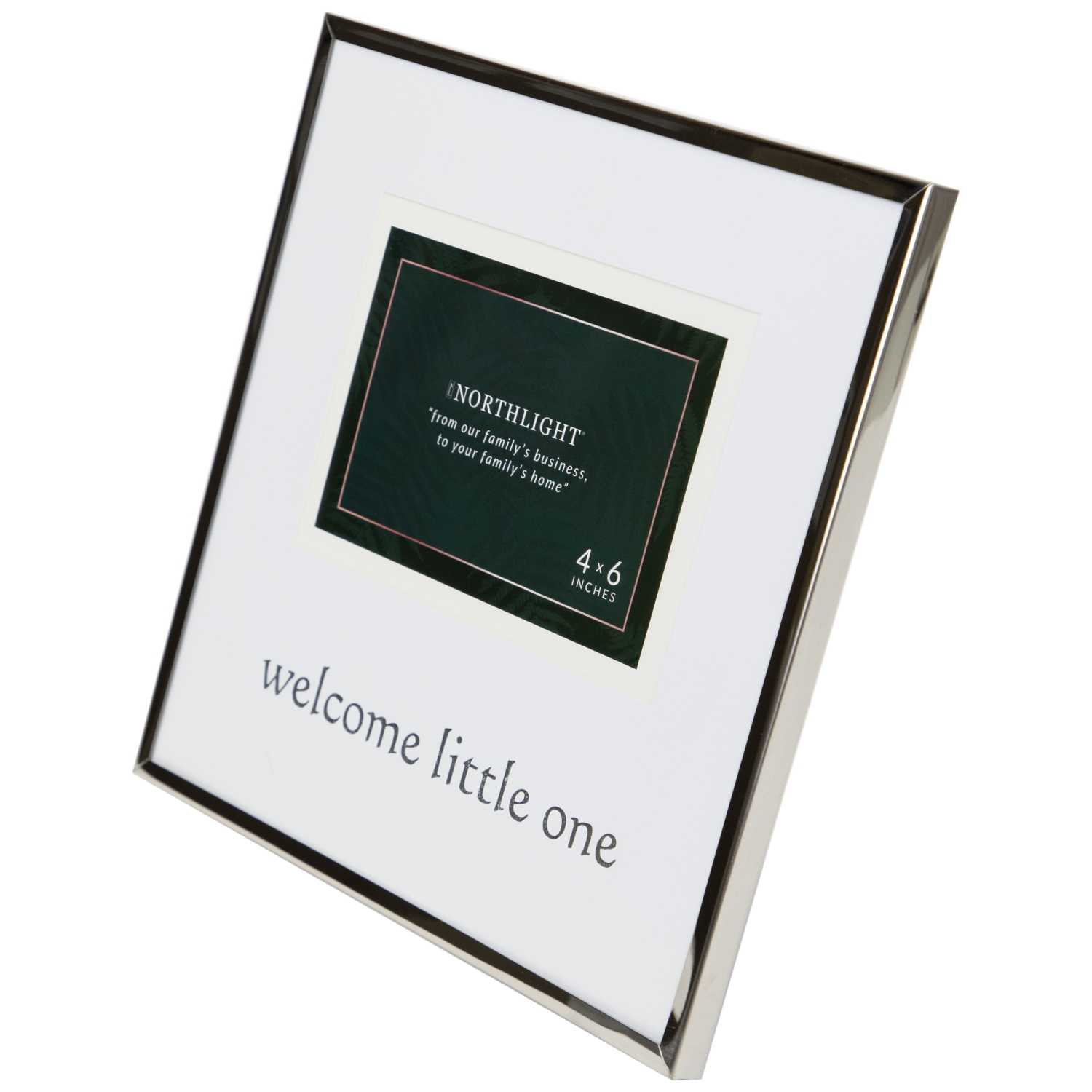 Cadre photo carré métallique « Welcome Little One » - pour une photo de 4 x 6 po - Argenté