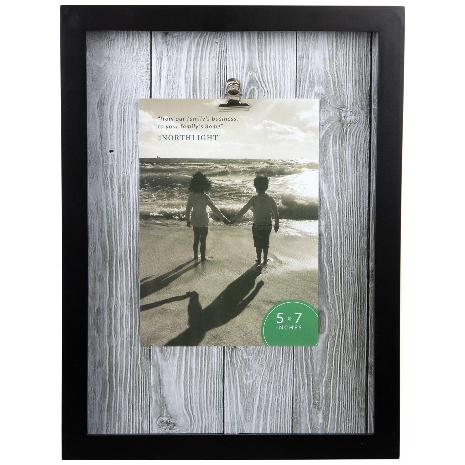 Cadre photo à pince en grain de bois – Pour une photo de 5 x 7&nbsp;po – Noir