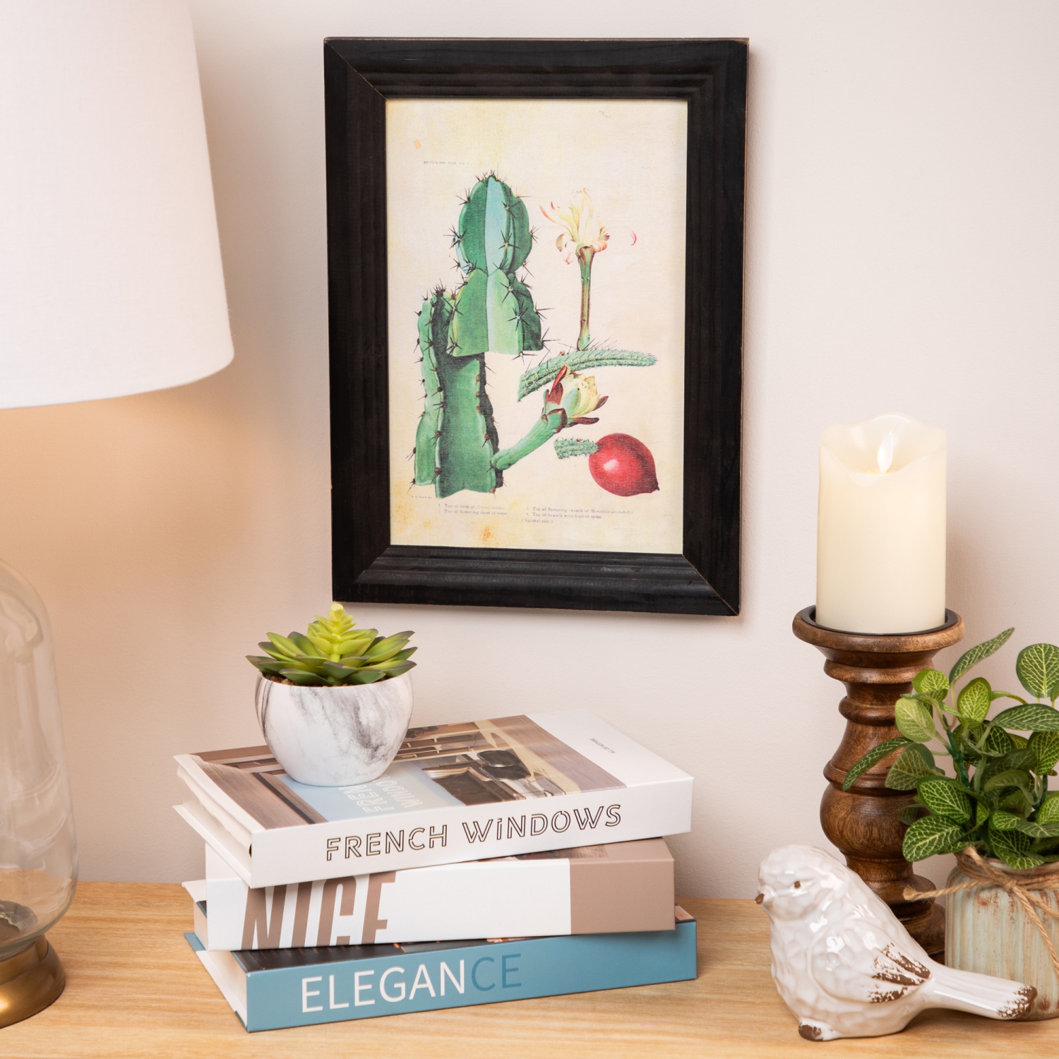 Framed Floral Cactus Photo Frame Wall Art - 14"