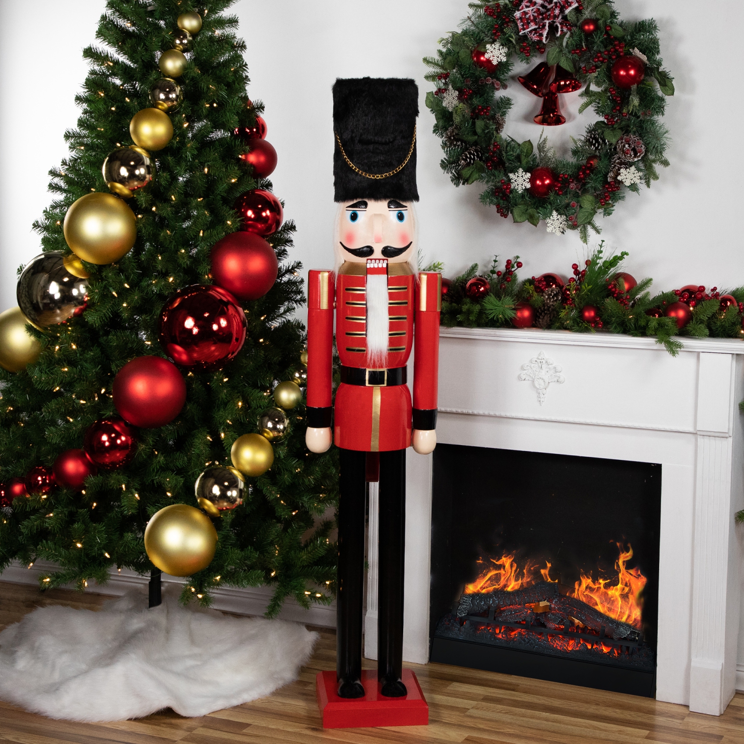 6' Giant Commercial Size Red and Black Wooden Christmas Nutcracker Soldier