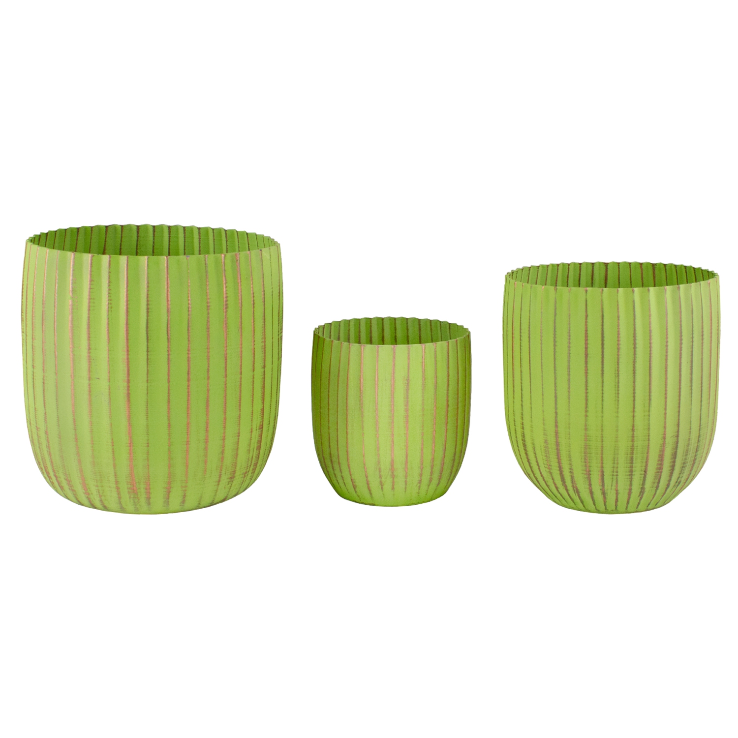 Set of 3 Green and Gold Ribbed Planter 6.25"