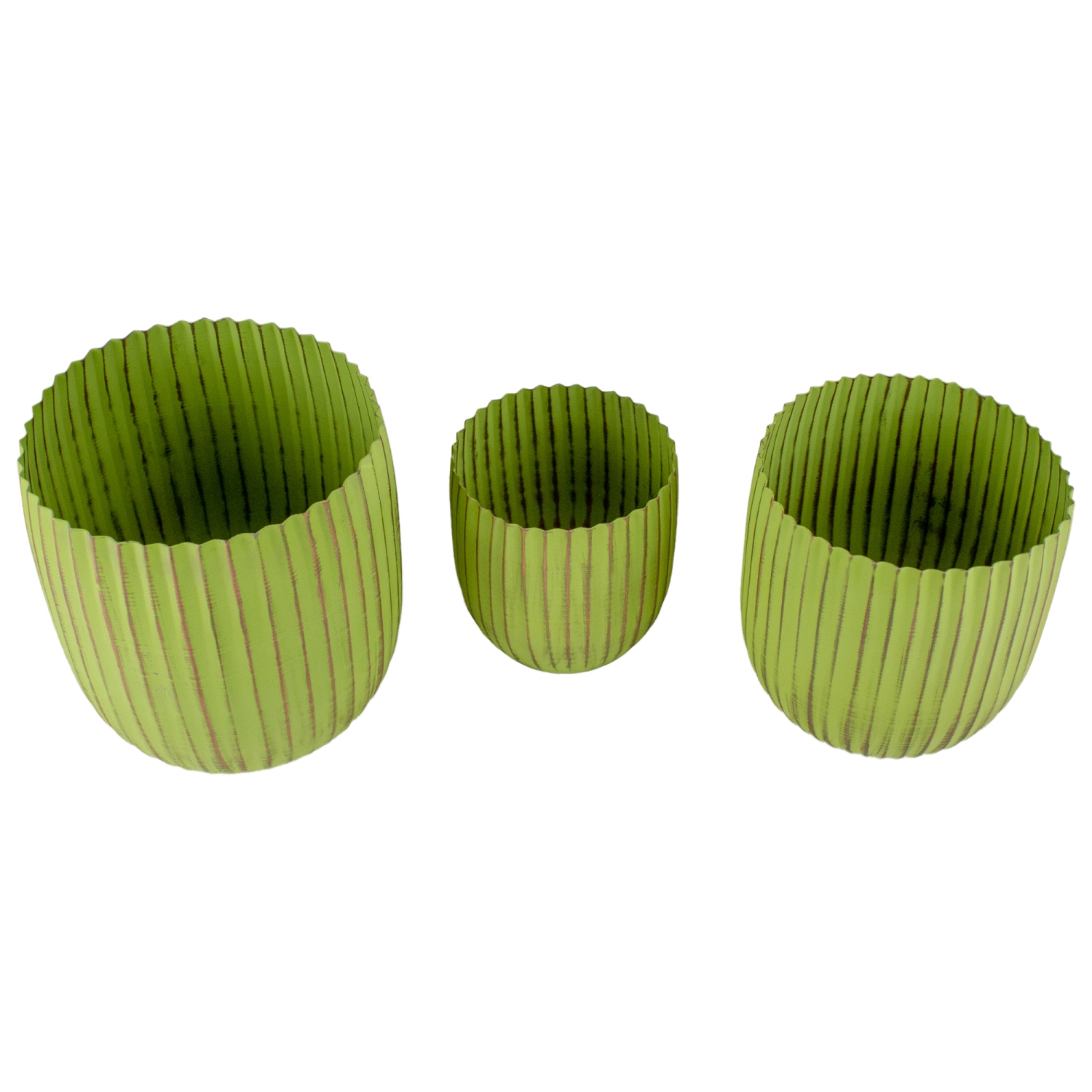 Set of 3 Green and Gold Ribbed Planter 6.25"