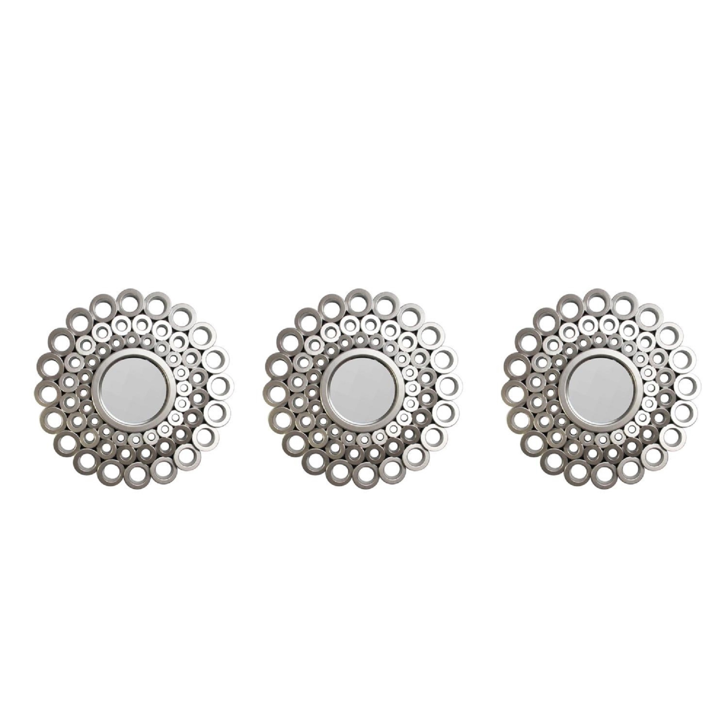 Set of 3 Round Gray Cascading Angular Orbs Mirrors 10"