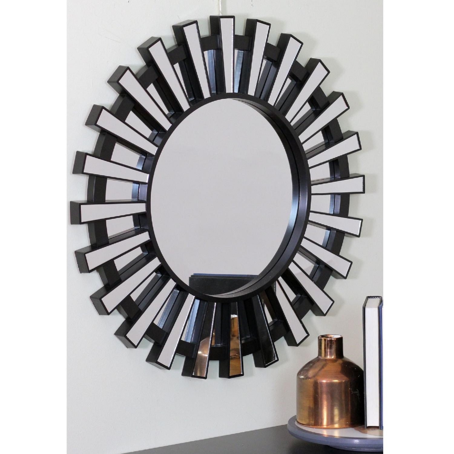 25.5" Black Sunburst Round Wall Mounted Mirror