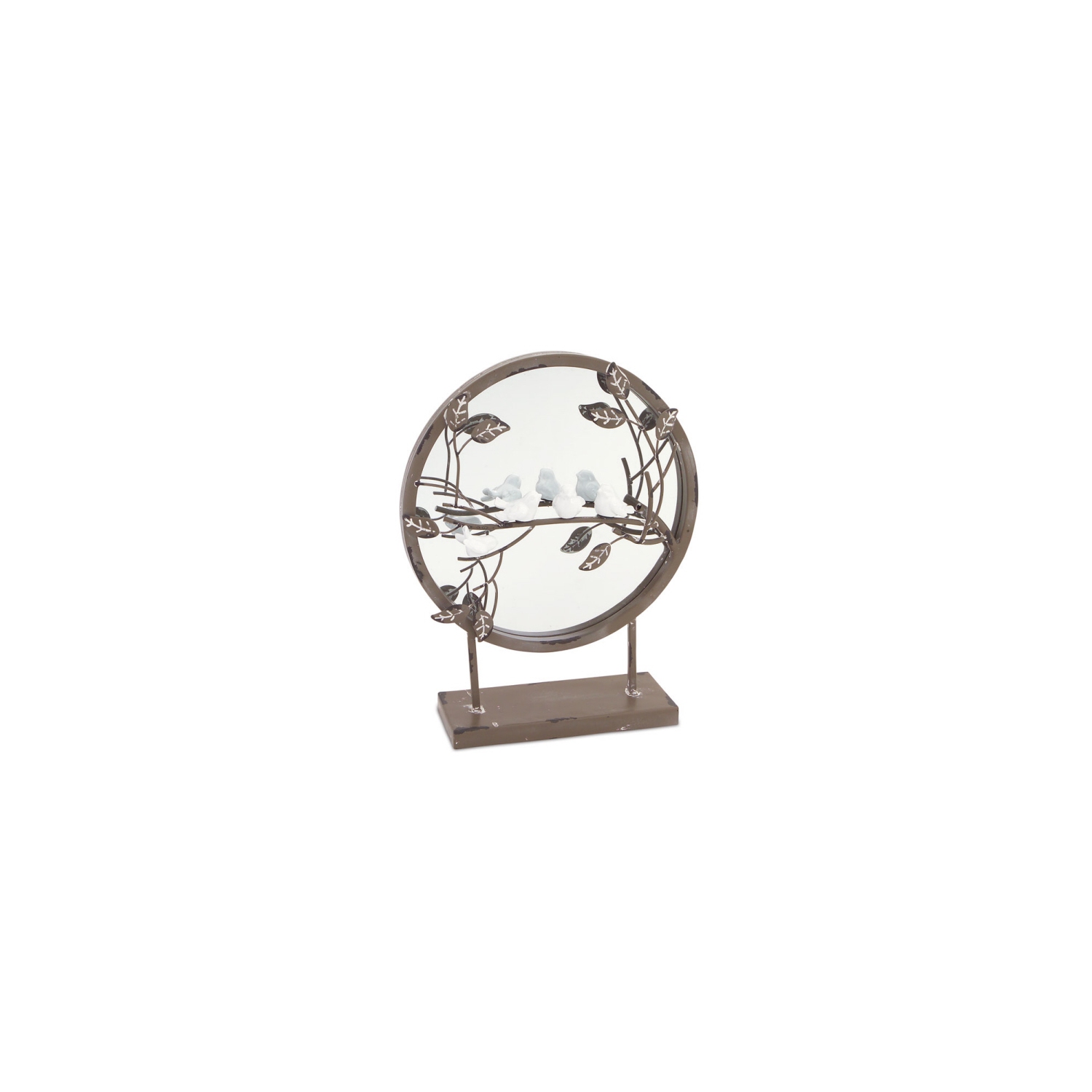New Romance Round Tabletop Mirror with Perched Birds on Branch 12.5"
