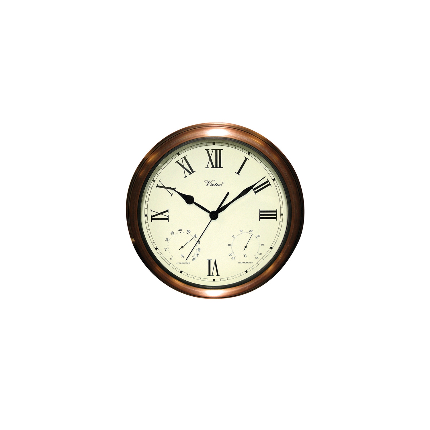 15" White Battery Operated Large Print Roman Numeral Outdoor Clock with Thermometer and Hygrometer