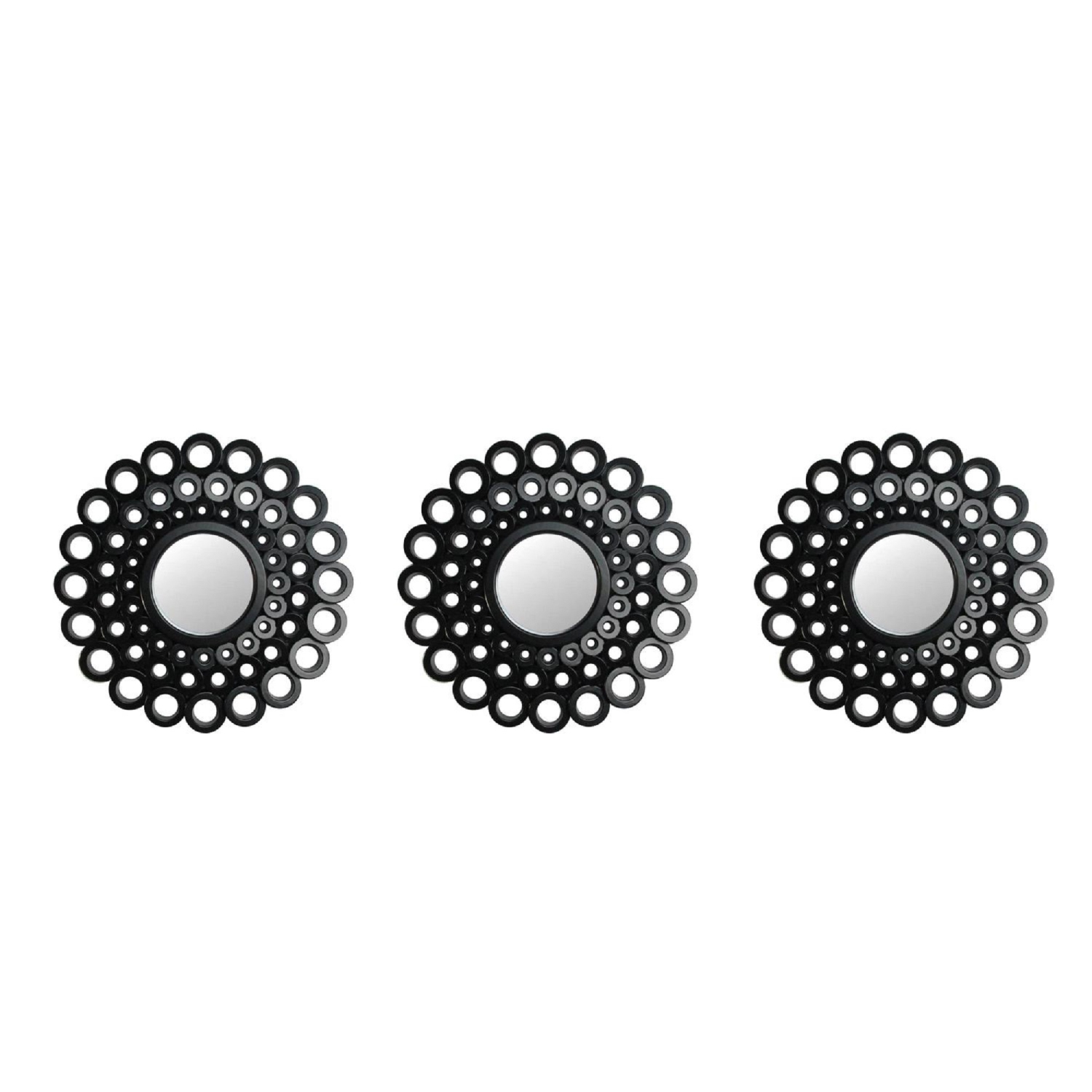 Set of 3 Round Black Cascading Angular Orbs Mirrors 9.5"