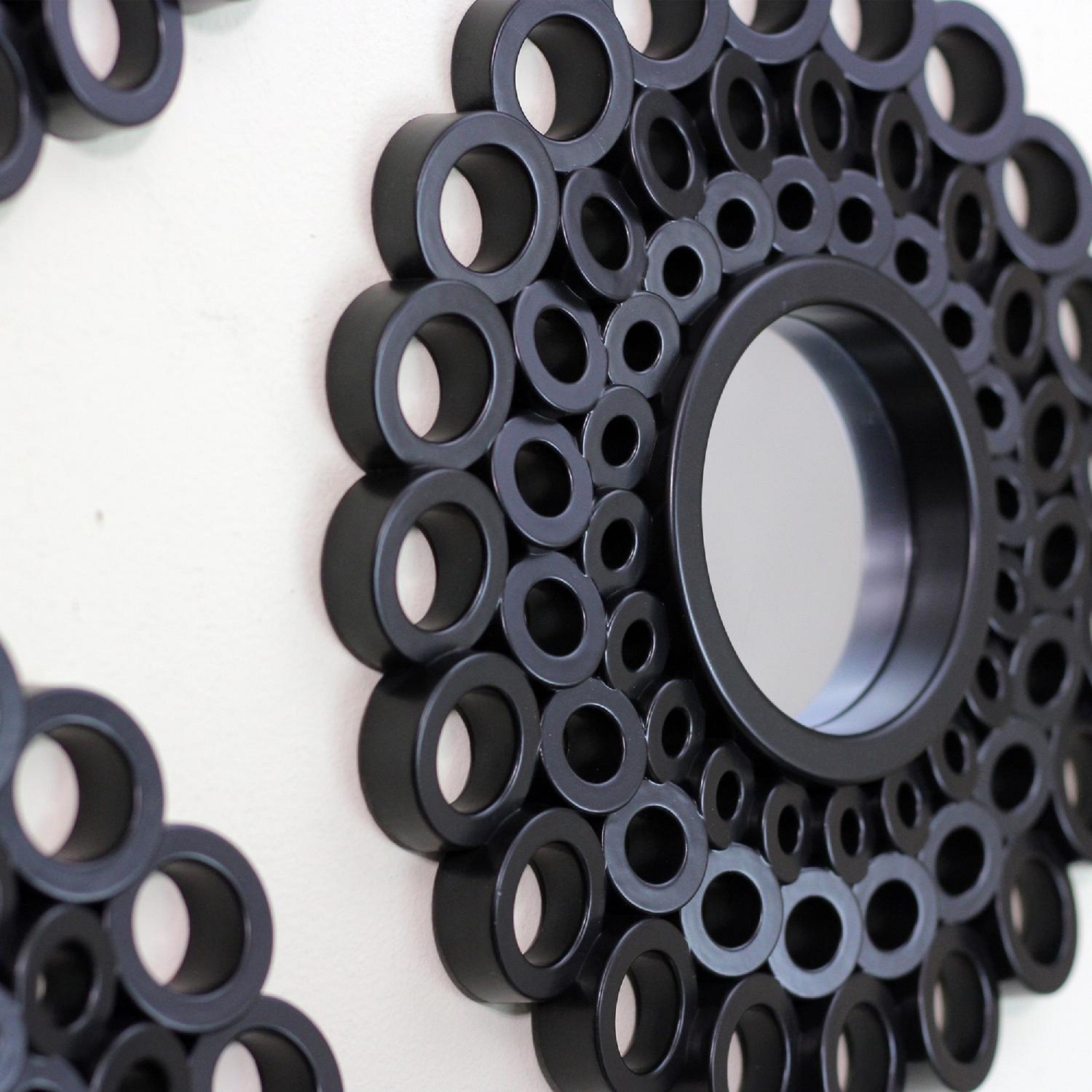 Set of 3 Round Black Cascading Angular Orbs Mirrors 9.5"