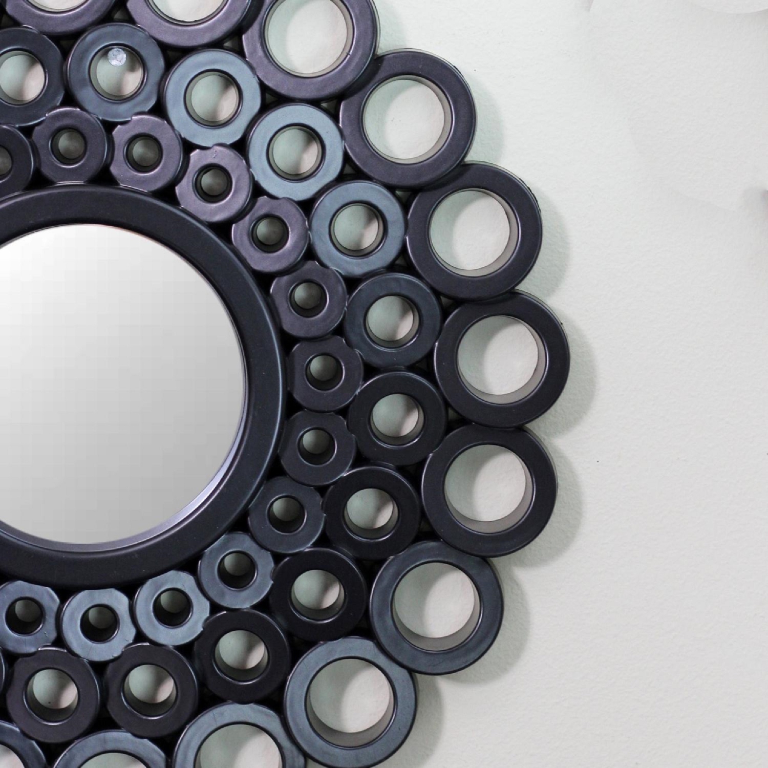 Set of 3 Round Black Cascading Angular Orbs Mirrors 9.5"