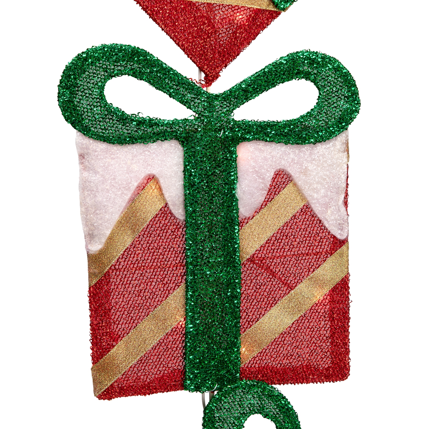 43" Red Striped Flat Tinsel Stacked Gift Box Lighted Outdoor Decoration