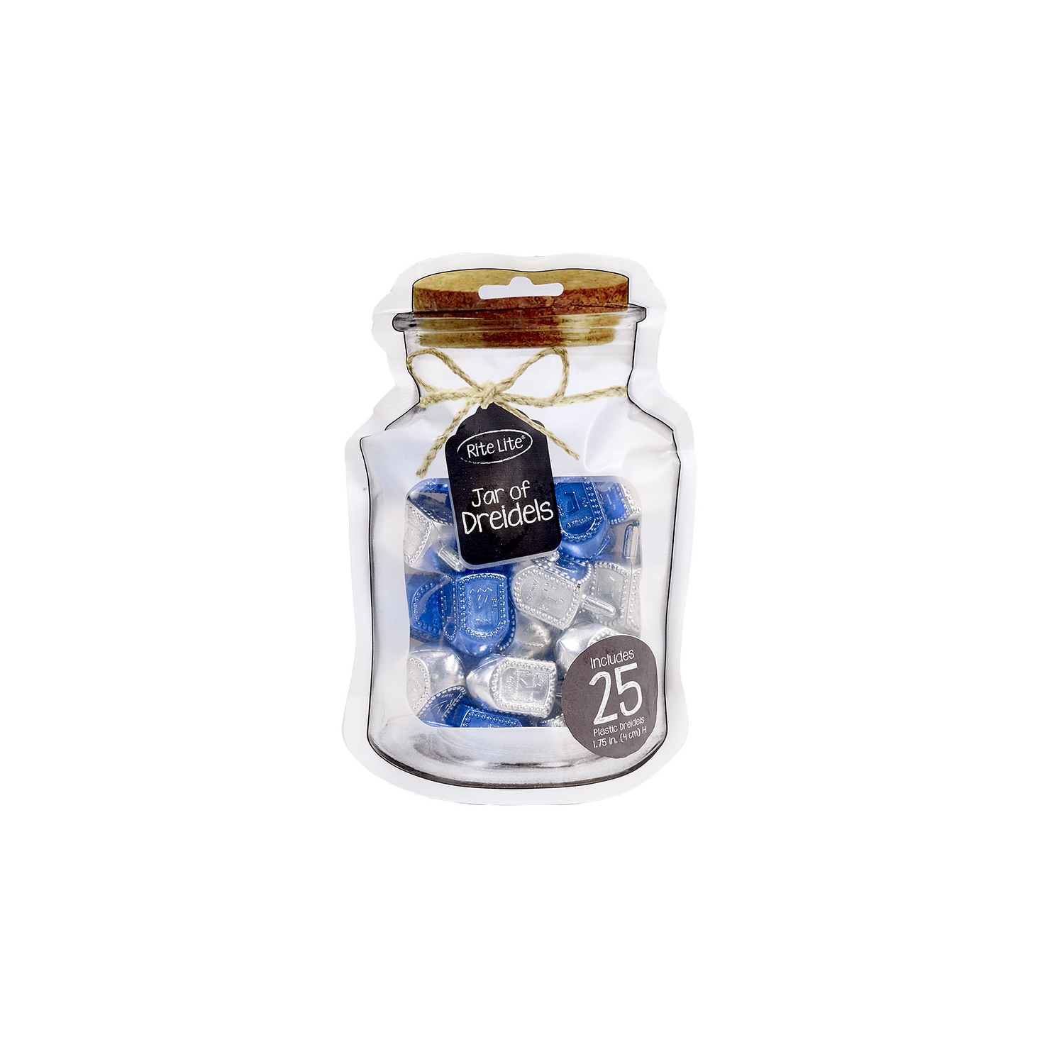 Jar of Dreidels, Spin the Dreidel Hanukkah Game with 25 Silver/Blue Pieces