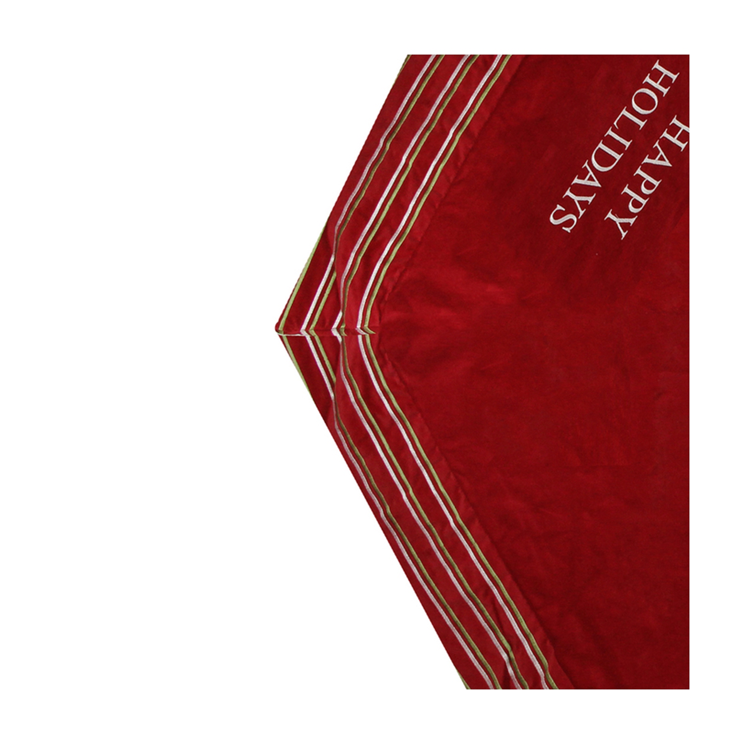 56" Red and White 'Happy Holidays' Christmas Tree Skirt with Striped Trim