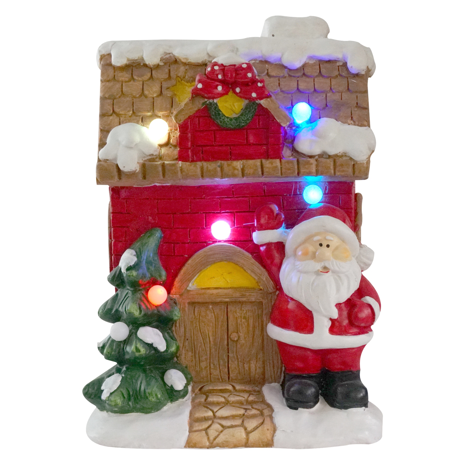 16" Red LED Lighted House with Santa Musical Christmas Tabletop Figurine