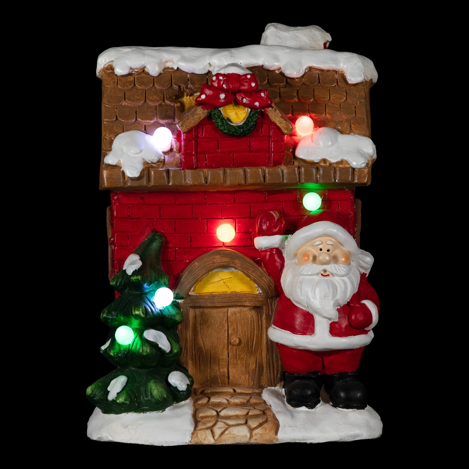 16" Red LED Lighted House with Santa Musical Christmas Tabletop Figurine