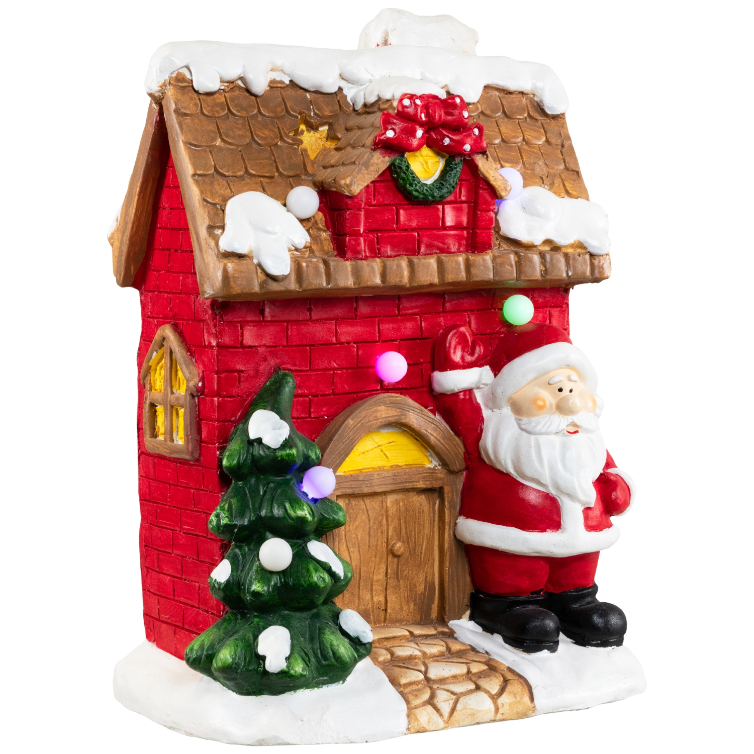 16" Red LED Lighted House with Santa Musical Christmas Tabletop Figurine