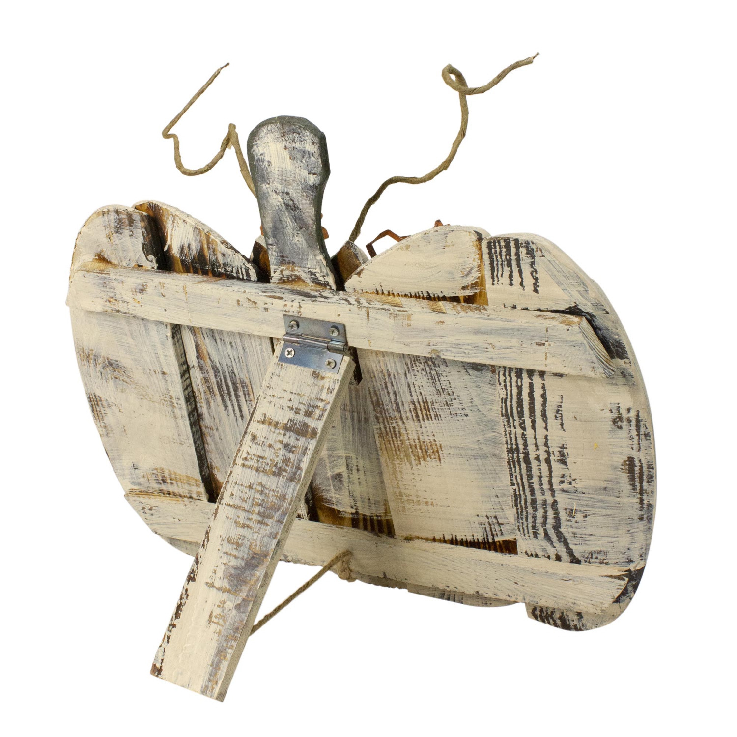 15" Small White Wooden Fall Harvest Pumpkin with Leaves and Stem