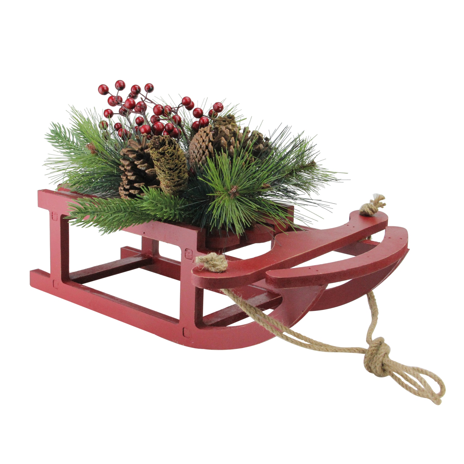 Décoration de table de Noël en bois avec dessus de table en bois, baies rouges et cônes pin de 15 po