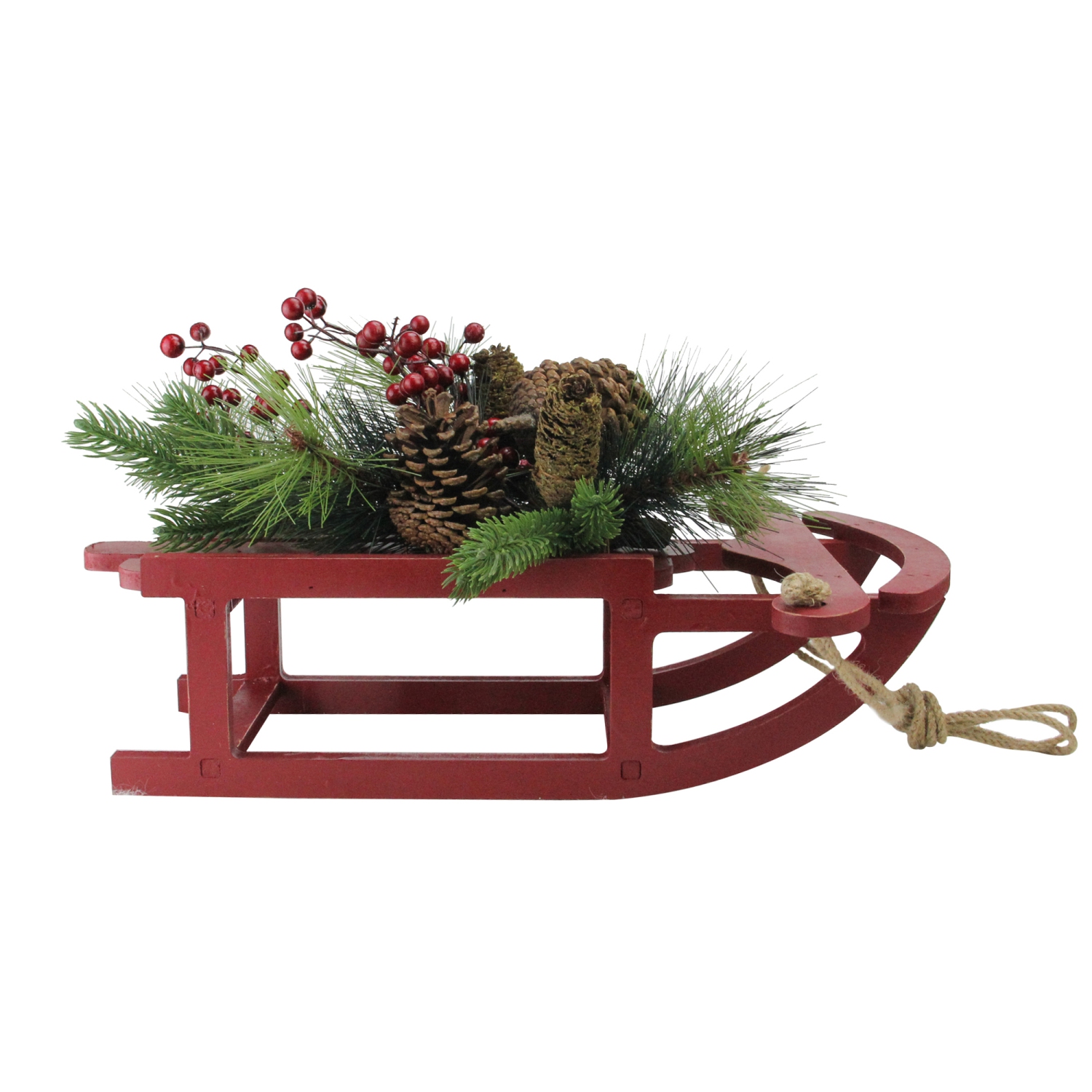 Décoration de table de Noël en bois avec dessus de table en bois, baies rouges et cônes pin de 15 po