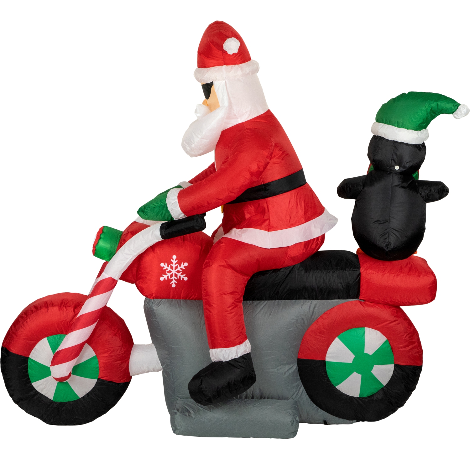 5' Inflatable Lighted Santa and Penguin on Motorcycle Outdoor Christmas Decoration
