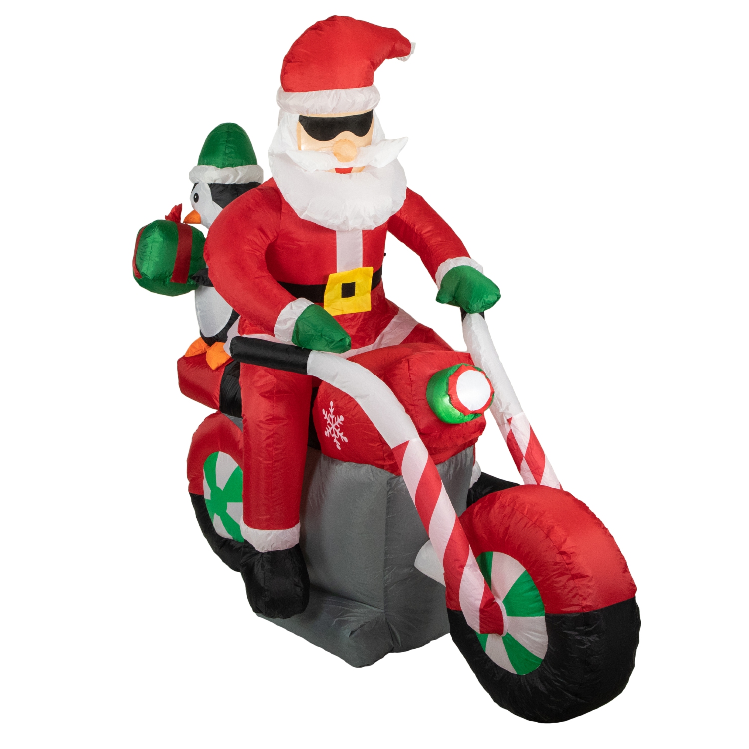 5' Inflatable Lighted Santa and Penguin on Motorcycle Outdoor Christmas Decoration