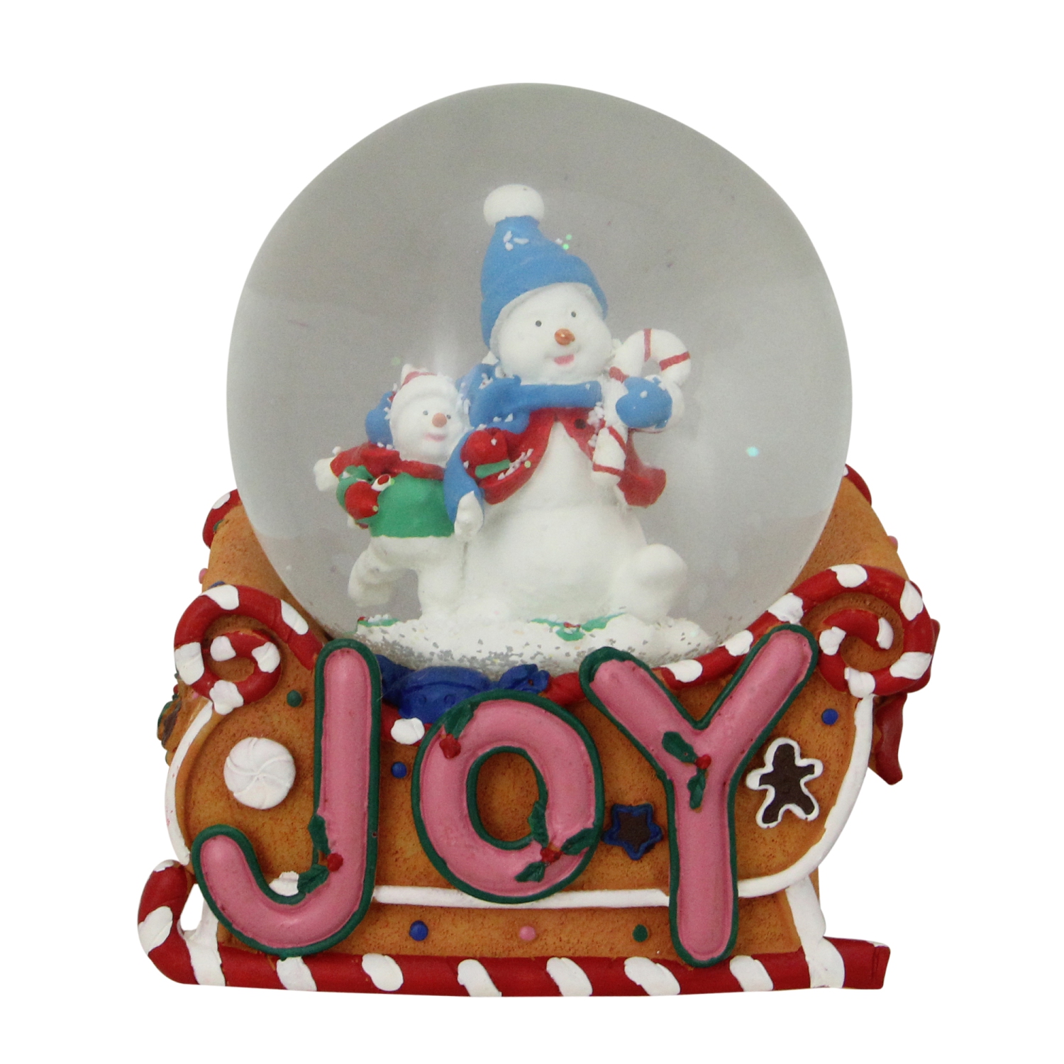 5.25" Musical "Joy" Snowmen and Gingerbread Sleigh Christmas Snow Globe