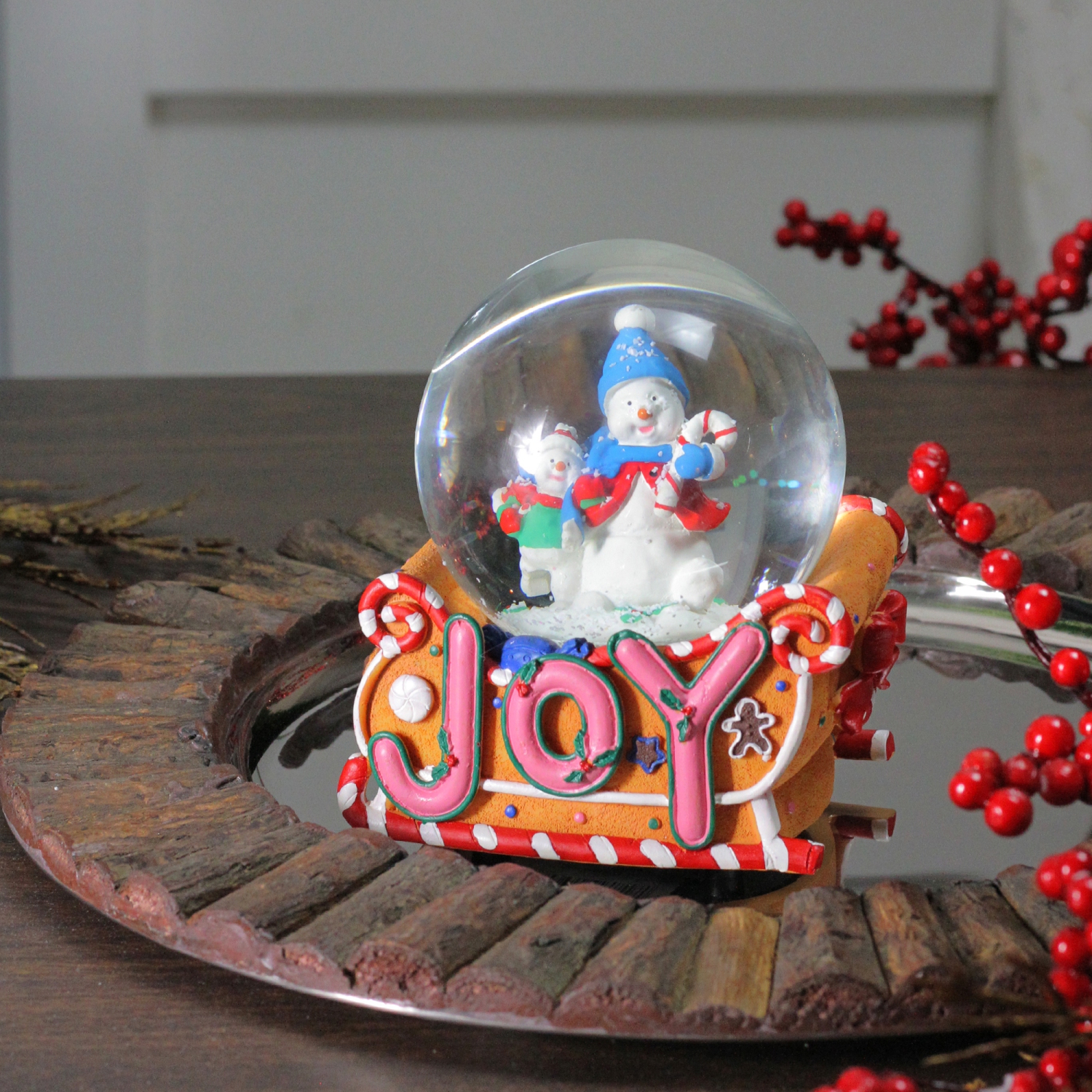 5.25" Musical "Joy" Snowmen and Gingerbread Sleigh Christmas Snow Globe